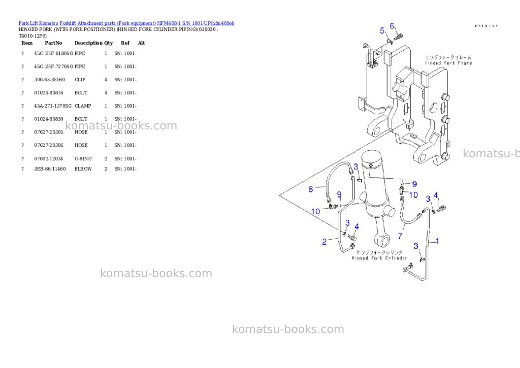 Komatsu hfm408-1 s/n 1001-up Parts catalog cover