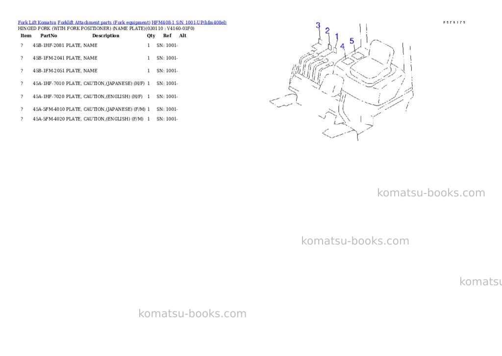 Komatsu hfm408-1 s/n 1001-up Parts catalog cover Page 10