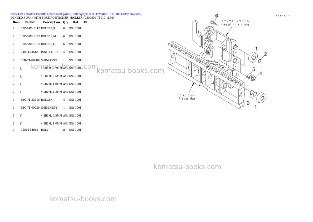 Komatsu hfm408-1 s/n 1001-up Parts catalog cover Page 7
