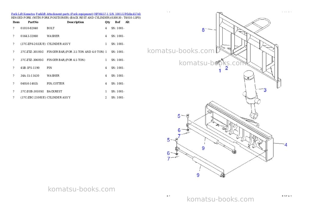 Komatsu hfm457-1 s/n 1001-up Parts catalog cover Page 2