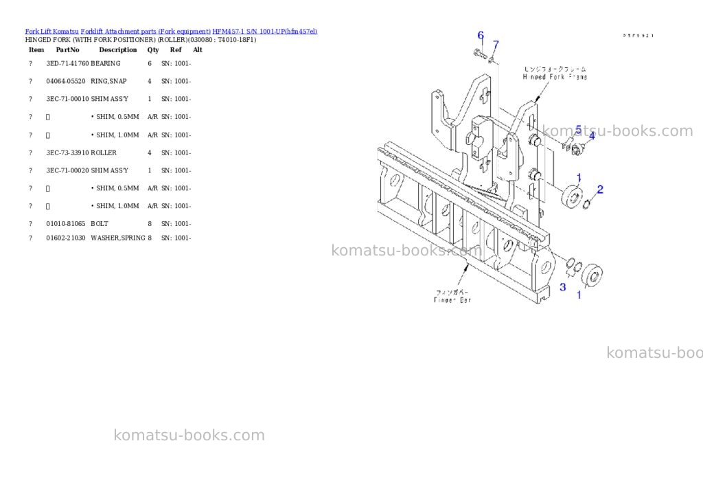 Komatsu hfm457-1 s/n 1001-up Parts catalog cover Page 7