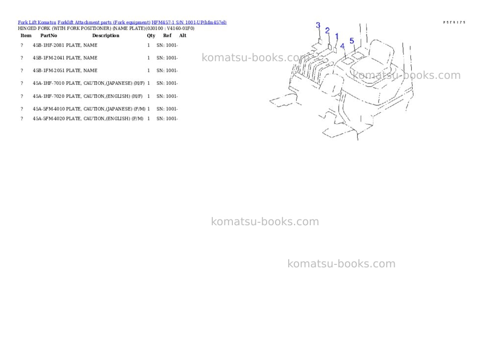 Komatsu hfm457-1 s/n 1001-up Parts catalog cover Page 9
