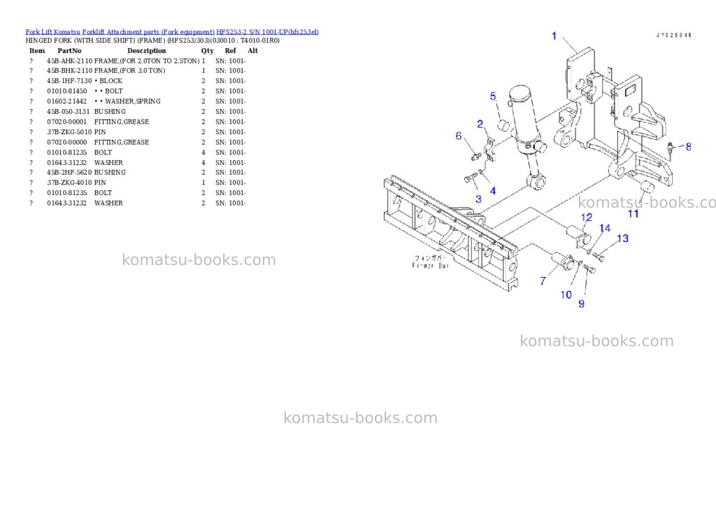 Komatsu HFS253-2 S/N 1001-UP Parts catalog cover Komatsu HFS253-2 S/N 1001-UP Parts catalog cover