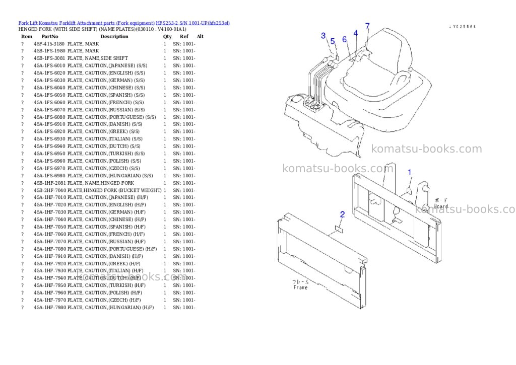 Komatsu HFS253-2 S/N 1001-UP Parts catalog cover Page 11 Komatsu HFS253-2 S/N 1001-UP Parts catalog cover Page 11