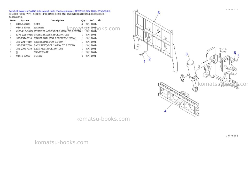 Komatsu HFS253-2 S/N 1001-UP Parts catalog cover Page 3 Komatsu HFS253-2 S/N 1001-UP Parts catalog cover Page 3