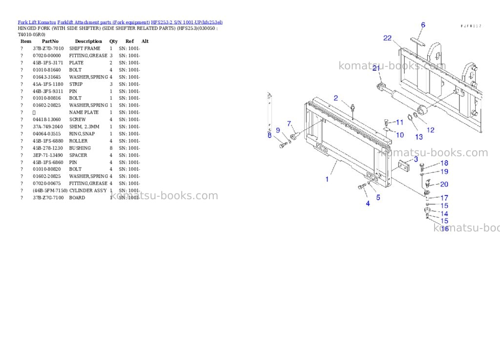 Komatsu HFS253-2 S/N 1001-UP Parts catalog cover Page 5 Komatsu HFS253-2 S/N 1001-UP Parts catalog cover Page 5