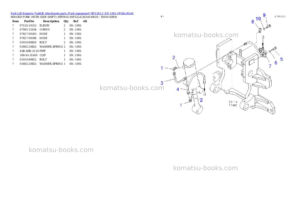 Komatsu HFS303-2 S/N 1001-UP Parts catalog cover Komatsu HFS303-2 S/N 1001-UP Parts catalog cover
