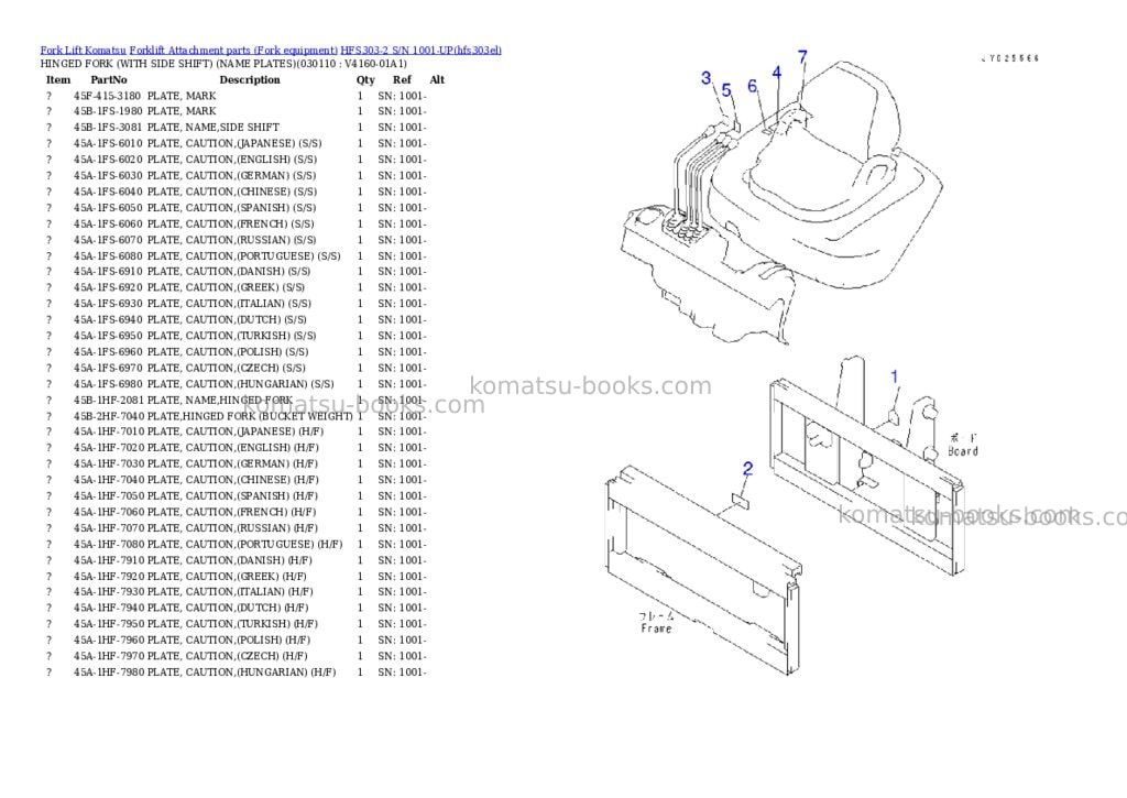 Komatsu HFS303-2 S/N 1001-UP Parts catalog cover Page 10 Komatsu HFS303-2 S/N 1001-UP Parts catalog cover Page 10