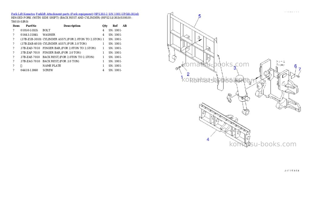 Komatsu HFS303-2 S/N 1001-UP Parts catalog cover Page 2 Komatsu HFS303-2 S/N 1001-UP Parts catalog cover Page 2
