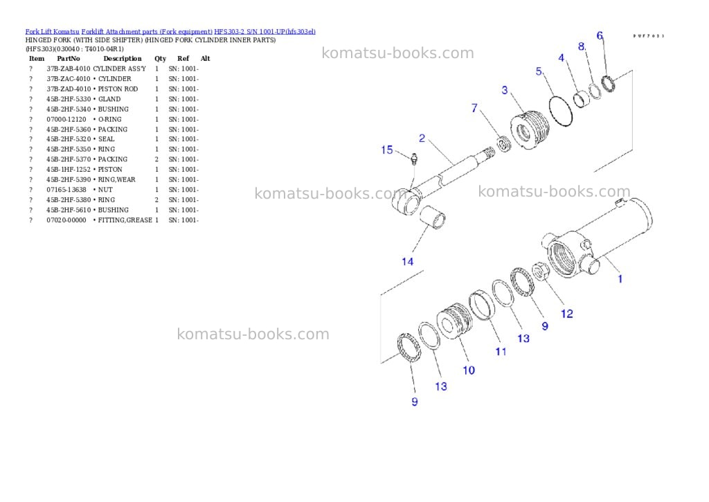 Komatsu HFS303-2 S/N 1001-UP Parts catalog cover Page 3 Komatsu HFS303-2 S/N 1001-UP Parts catalog cover Page 3
