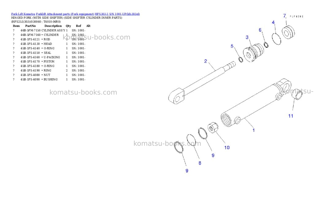 Komatsu HFS303-2 S/N 1001-UP Parts catalog cover Page 5 Komatsu HFS303-2 S/N 1001-UP Parts catalog cover Page 5