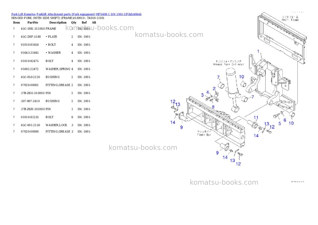 Komatsu hfs408-1 s/n 1001-up Parts catalog cover Komatsu hfs408-1 s/n 1001-up Parts catalog cover