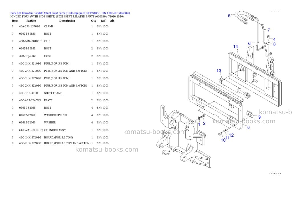 Komatsu hfs408-1 s/n 1001-up Parts catalog cover Page 5 Komatsu hfs408-1 s/n 1001-up Parts catalog cover Page 5