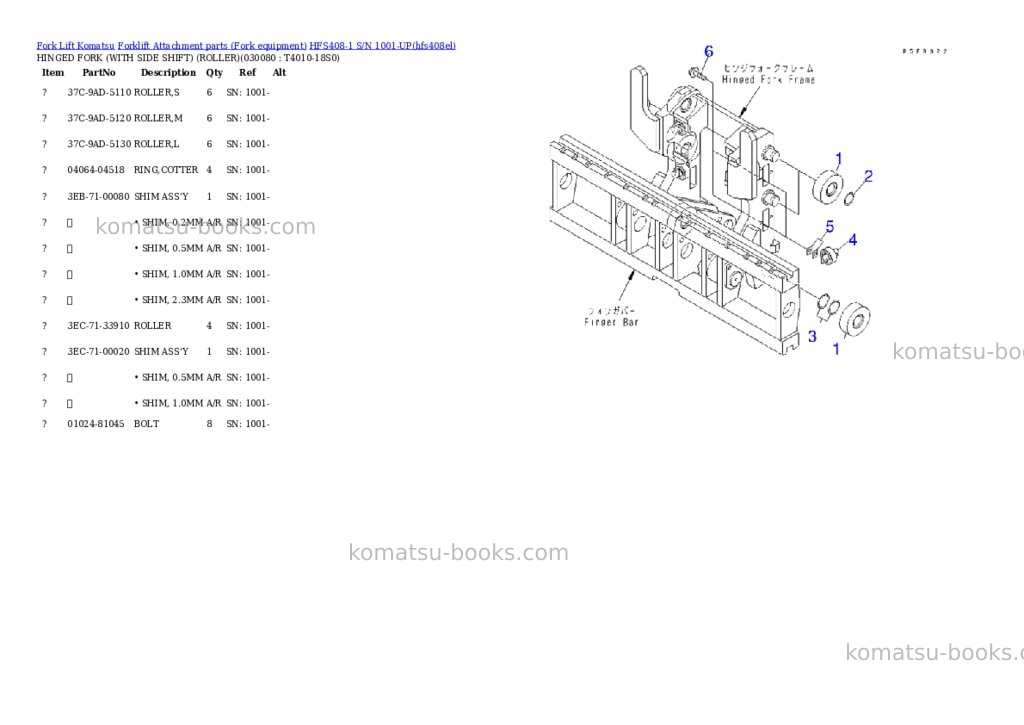 Komatsu hfs408-1 s/n 1001-up Parts catalog cover Page 8 Komatsu hfs408-1 s/n 1001-up Parts catalog cover Page 8