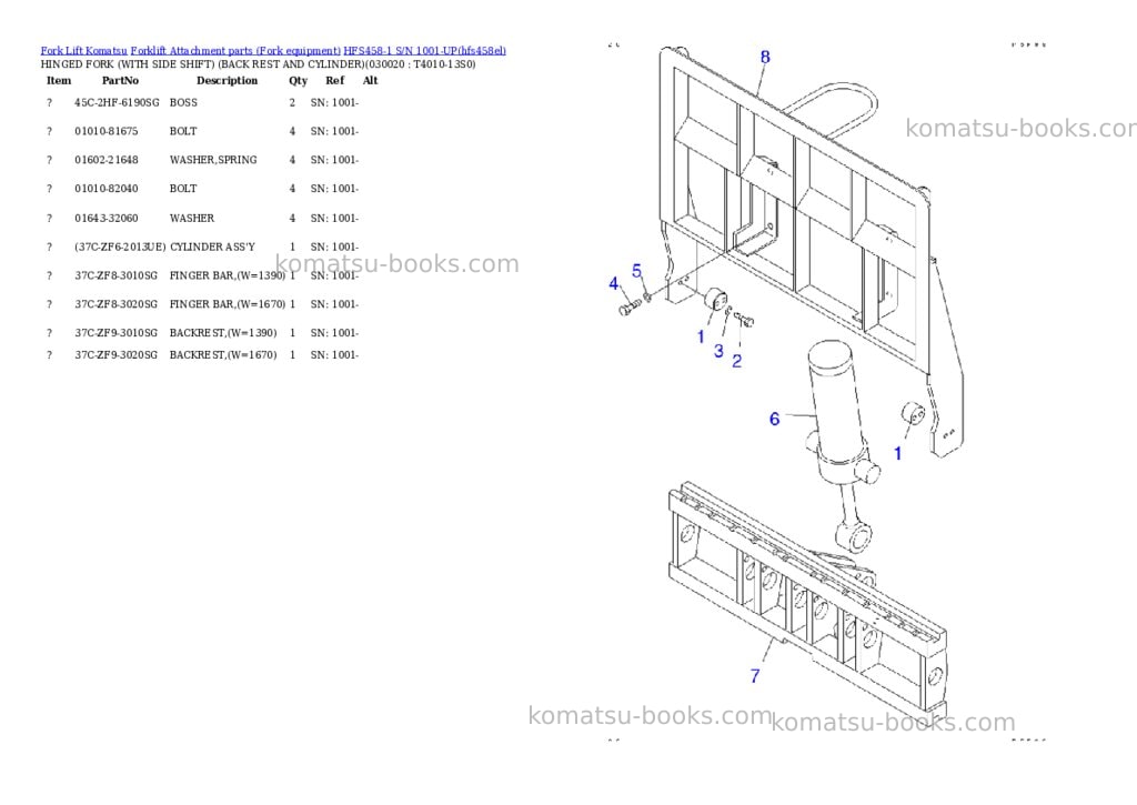 Komatsu hfs458-1 s/n 1001-up Parts catalog cover