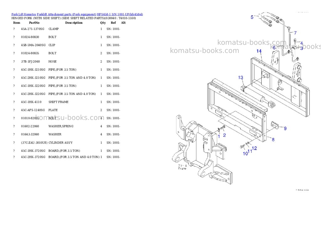 Komatsu hfs458-1 s/n 1001-up Parts catalog cover Page 3