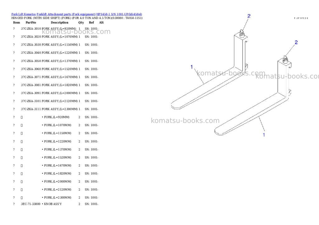 Komatsu hfs458-1 s/n 1001-up Parts catalog cover Page 7