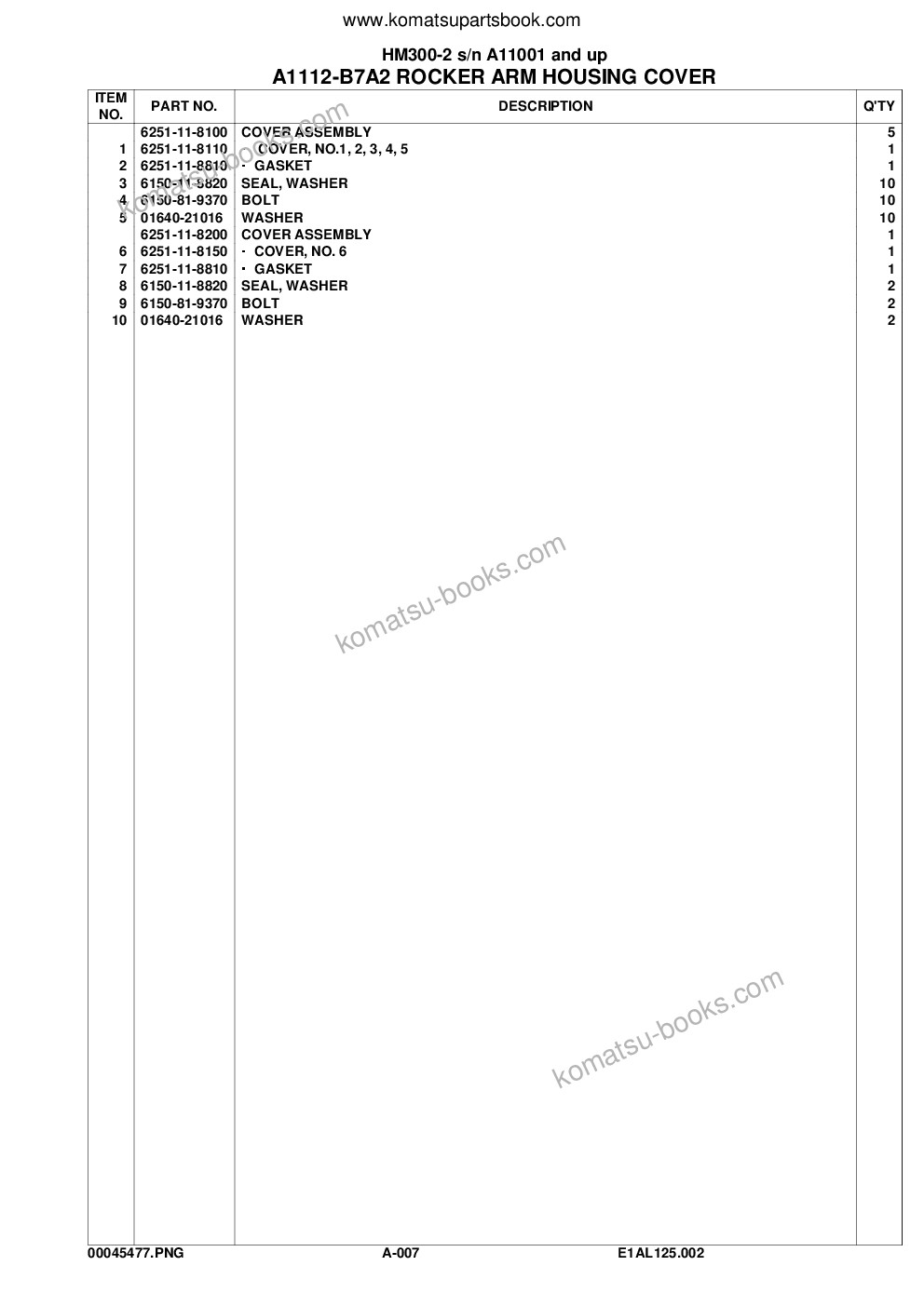 Komatsu hm300-2 s/n a11001 and up Parts catalog cover Page 8