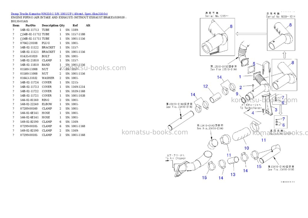 Komatsu HM350-1 S/N 1001-UP (-40cent. Spec.) Parts catalog cover Page 2 Komatsu HM350-1 S/N 1001-UP (-40cent. Spec.) Parts catalog cover Page 2