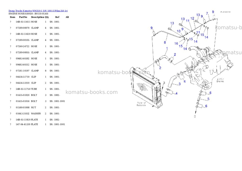 Komatsu hm350-1 s/n 1001-up Parts catalog cover Komatsu hm350-1 s/n 1001-up Parts catalog cover