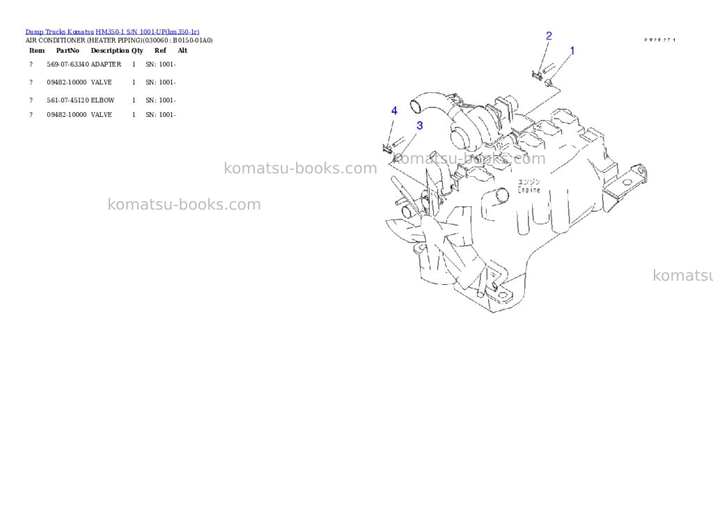Komatsu hm350-1 s/n 1001-up Parts catalog cover Page 5 Komatsu hm350-1 s/n 1001-up Parts catalog cover Page 5