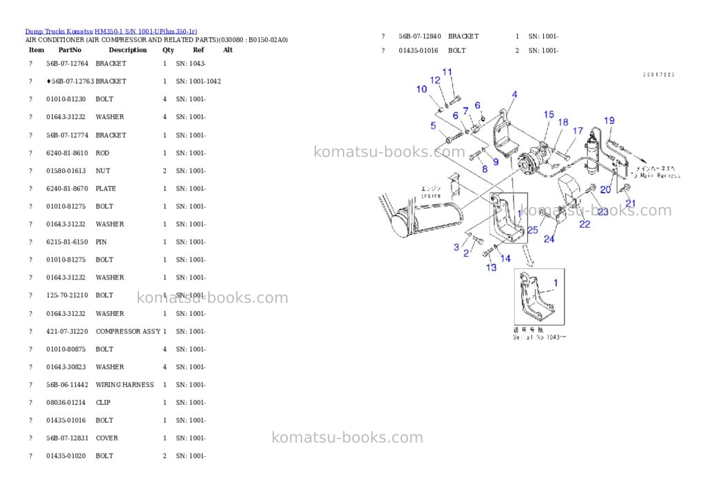Komatsu hm350-1 s/n 1001-up Parts catalog cover Page 6 Komatsu hm350-1 s/n 1001-up Parts catalog cover Page 6