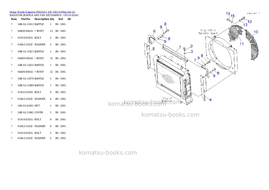 Komatsu hm350-1 s/n 1001-up Parts catalog cover Page 9 Komatsu hm350-1 s/n 1001-up Parts catalog cover Page 9