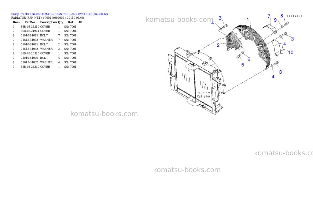 Komatsu HM350-2R S/N 7001-7029 (W/O EGR) Parts catalog cover Page 9