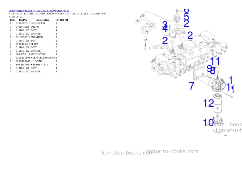Komatsu HM400-5 SN A70000-UP Parts catalog cover