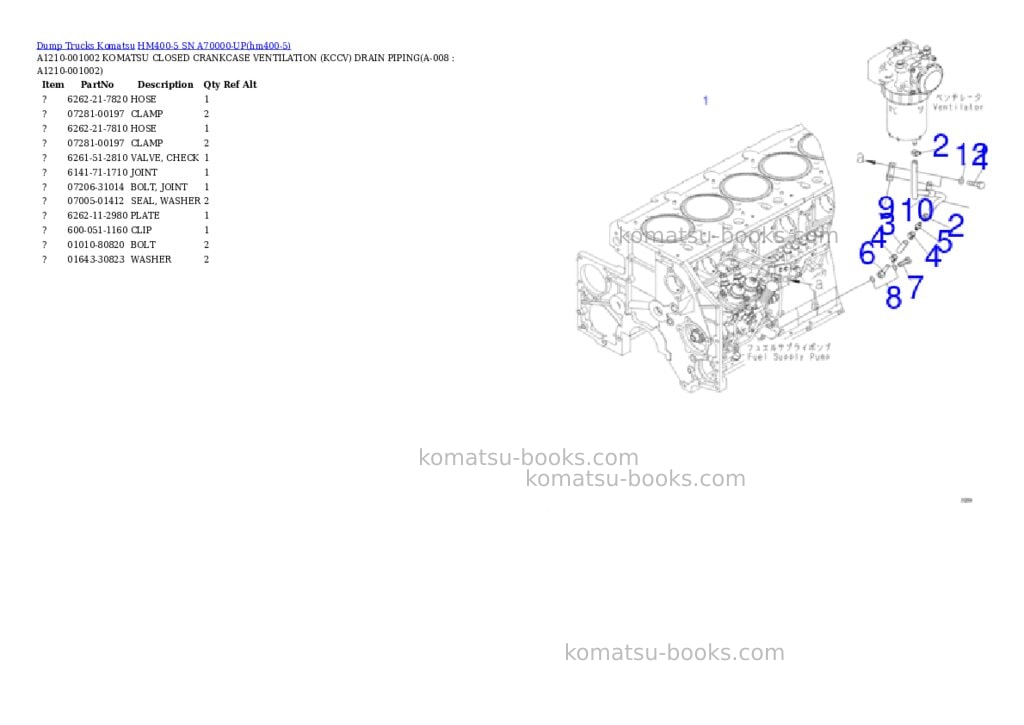 Komatsu HM400-5 SN A70000-UP Parts catalog cover Page 2