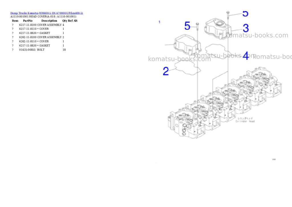 Komatsu HM400-5 SN A70000-UP Parts catalog cover Page 5