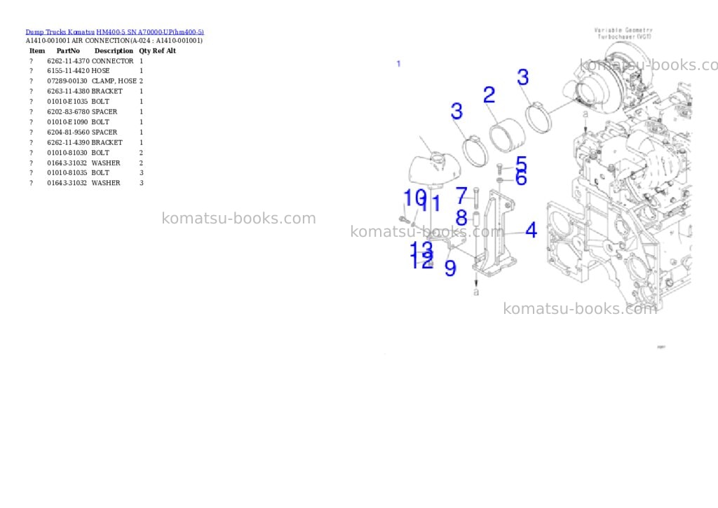 Komatsu HM400-5 SN A70000-UP Parts catalog cover Page 7