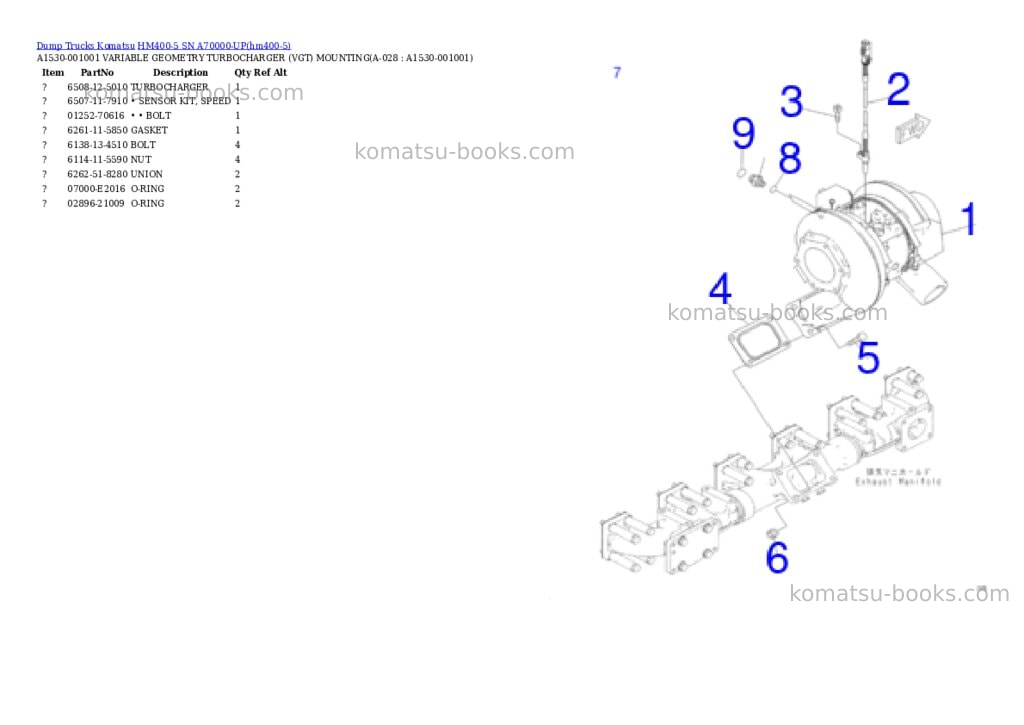 Komatsu HM400-5 SN A70000-UP Parts catalog cover Page 9