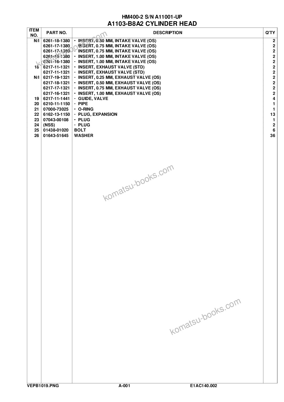 Komatsu hm400-2 s/n a11001-up Parts catalog cover Page 6