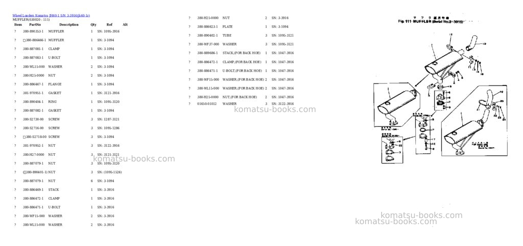 Komatsu jh60-1 s/n 3-3916 Parts catalog cover