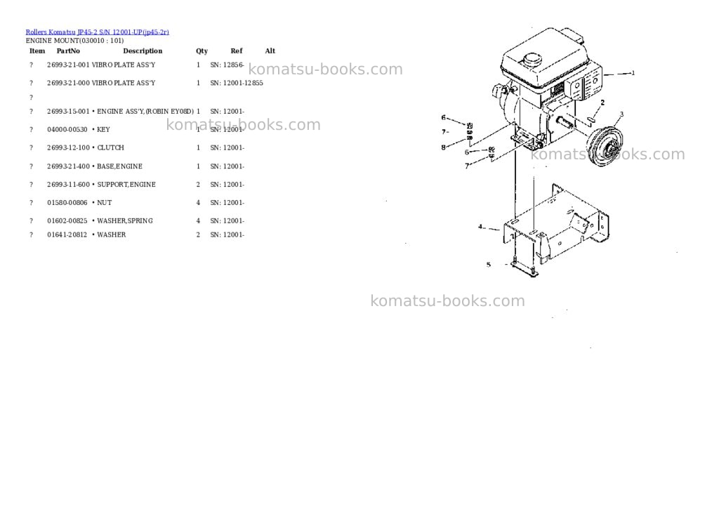 Komatsu jp45-2 s/n 12001-up Parts catalog cover