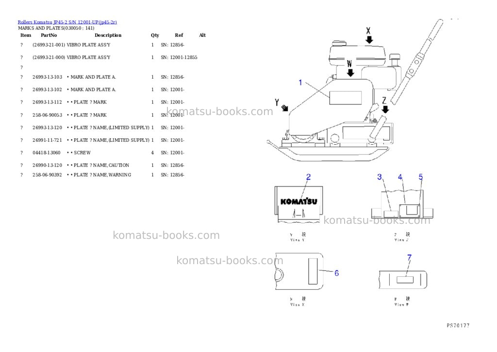 Komatsu jp45-2 s/n 12001-up Parts catalog cover Page 5