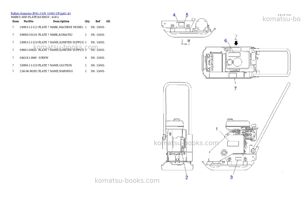 Komatsu jp45-3 s/n 15001-up Parts catalog cover Page 5 Komatsu jp45-3 s/n 15001-up Parts catalog cover Page 5