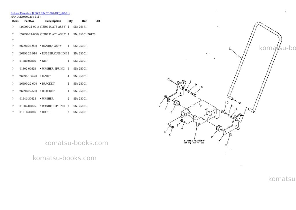 Komatsu jp60-2 s/n 25001-up Parts catalog cover Page 2 Komatsu jp60-2 s/n 25001-up Parts catalog cover Page 2