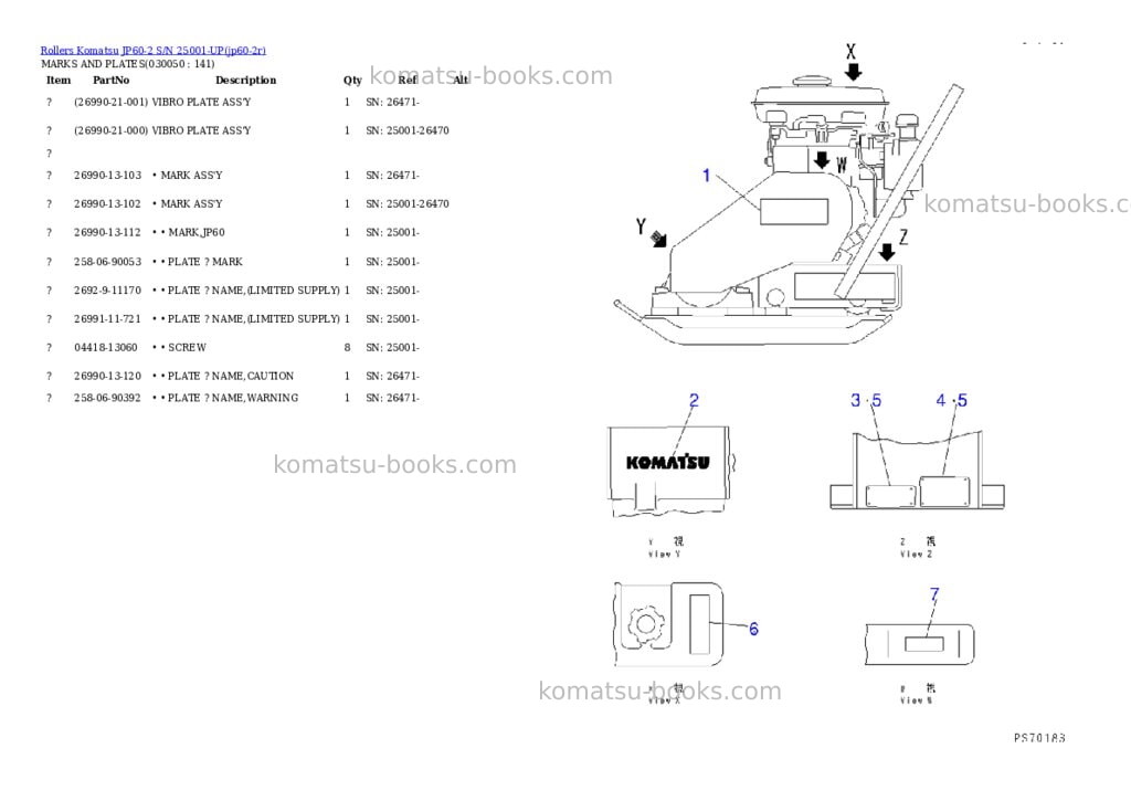 Komatsu jp60-2 s/n 25001-up Parts catalog cover Page 5 Komatsu jp60-2 s/n 25001-up Parts catalog cover Page 5