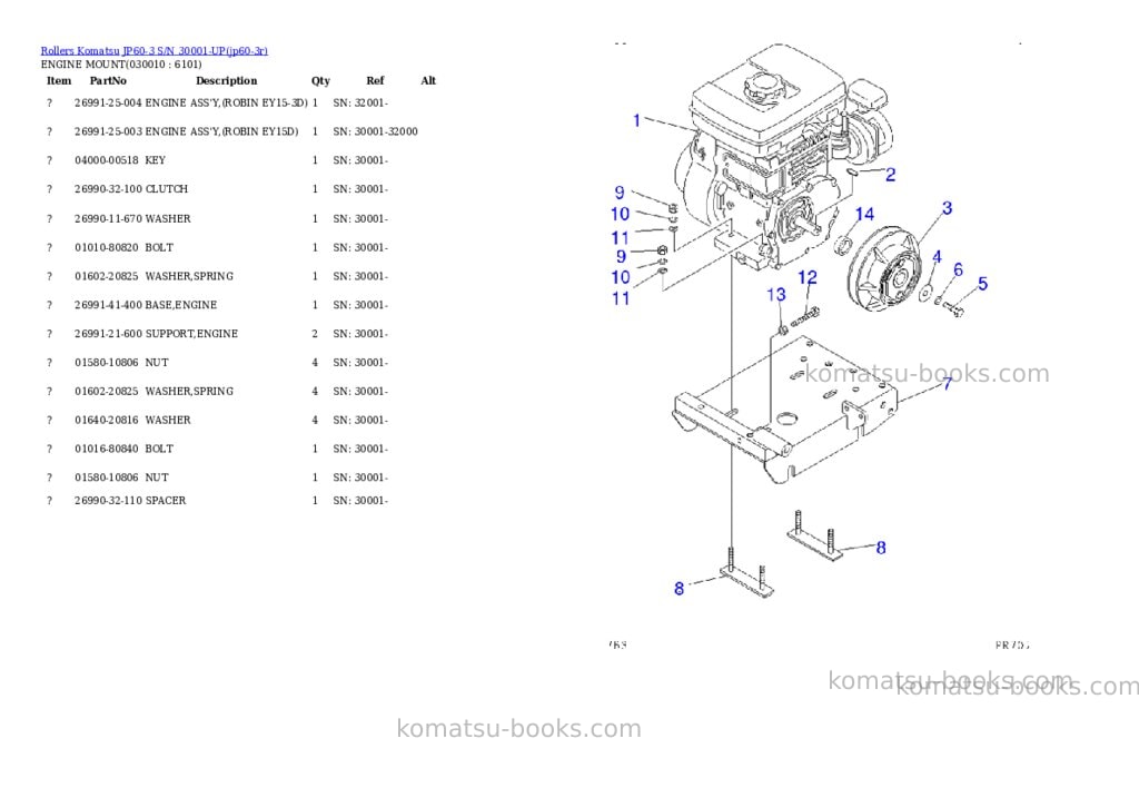 Komatsu jp60-3 s/n 30001-up Parts catalog cover Komatsu jp60-3 s/n 30001-up Parts catalog cover