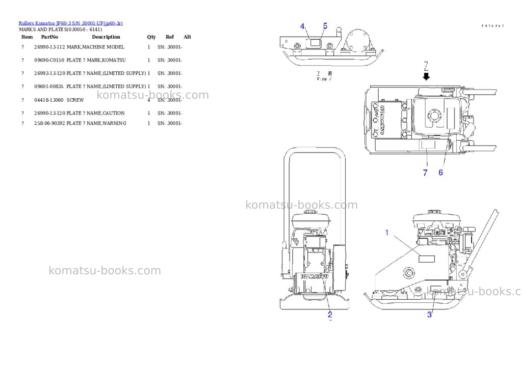 Komatsu jp60-3 s/n 30001-up Parts catalog cover Page 5 Komatsu jp60-3 s/n 30001-up Parts catalog cover Page 5