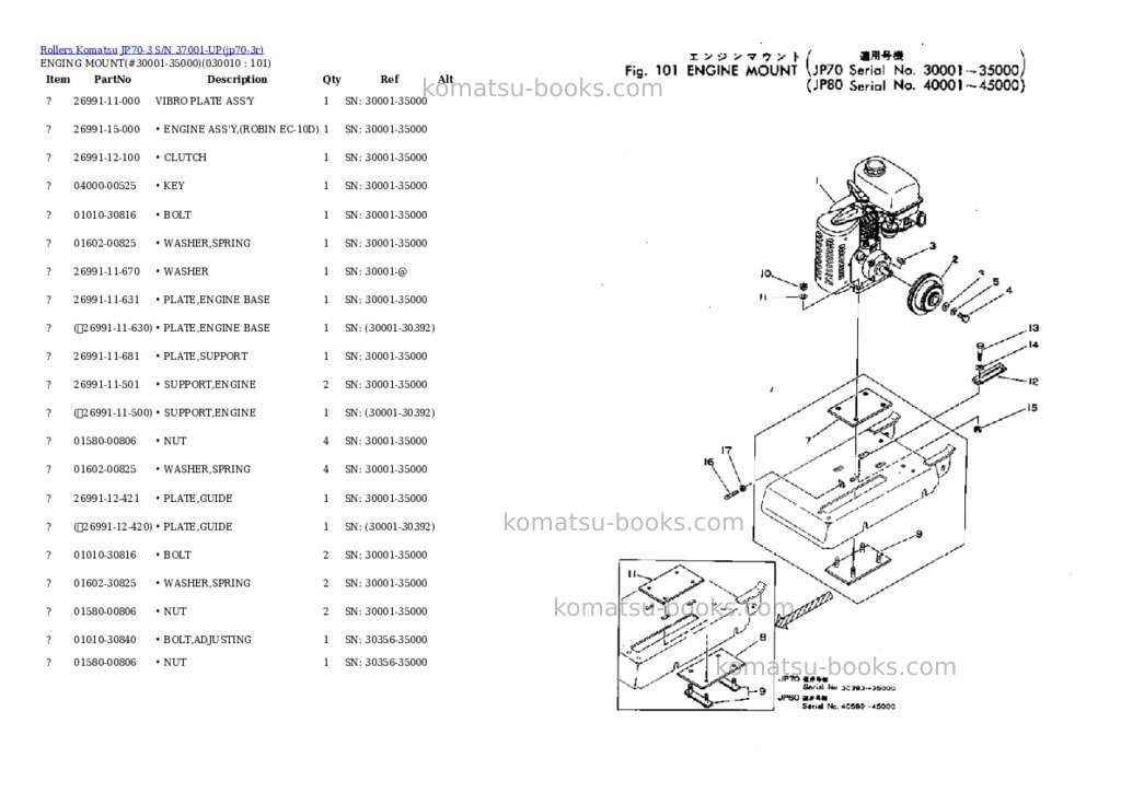 Komatsu jp70-3 s/n 37001-up Parts catalog cover Komatsu jp70-3 s/n 37001-up Parts catalog cover
