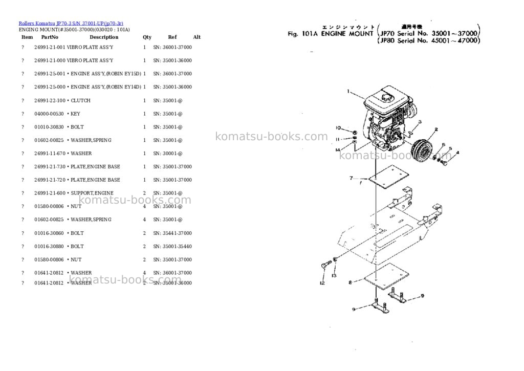 Komatsu jp70-3 s/n 37001-up Parts catalog cover Page 2 Komatsu jp70-3 s/n 37001-up Parts catalog cover Page 2