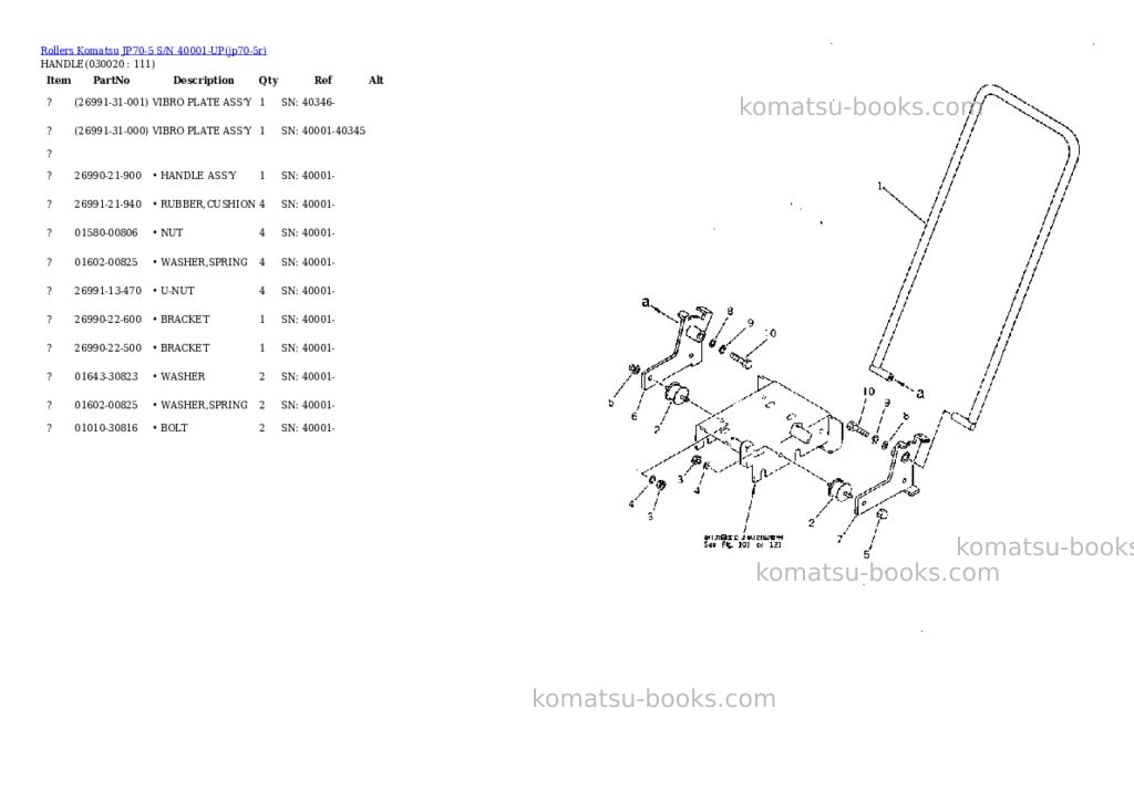 Komatsu jp70-5 s/n 40001-up Parts catalog cover Komatsu jp70-5 s/n 40001-up Parts catalog cover