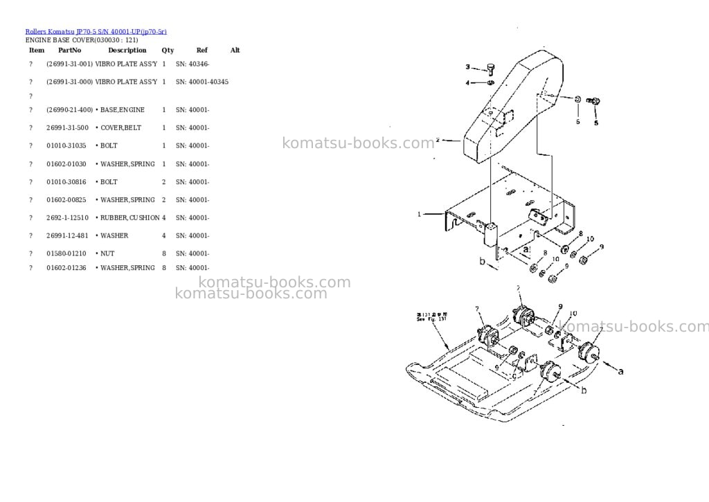 Komatsu jp70-5 s/n 40001-up Parts catalog cover Page 2 Komatsu jp70-5 s/n 40001-up Parts catalog cover Page 2