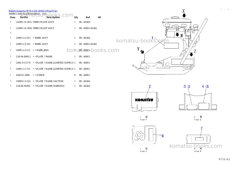Komatsu jp70-5 s/n 40001-up Parts catalog cover Page 4 Komatsu jp70-5 s/n 40001-up Parts catalog cover Page 4