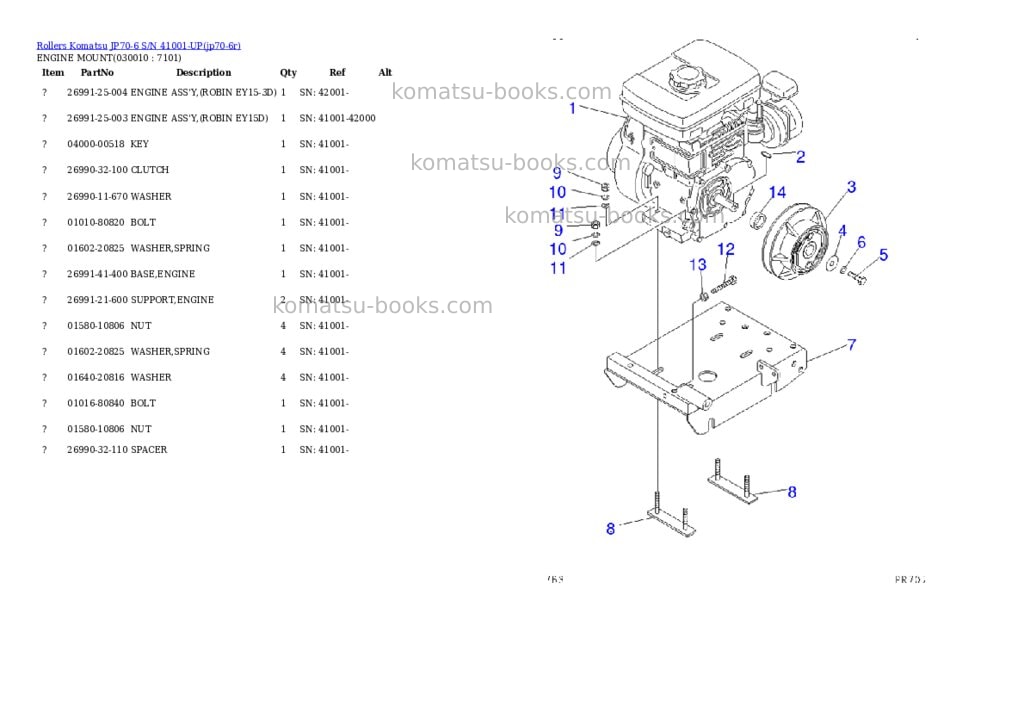 Komatsu jp70-6 s/n 41001-up Parts catalog cover Komatsu jp70-6 s/n 41001-up Parts catalog cover