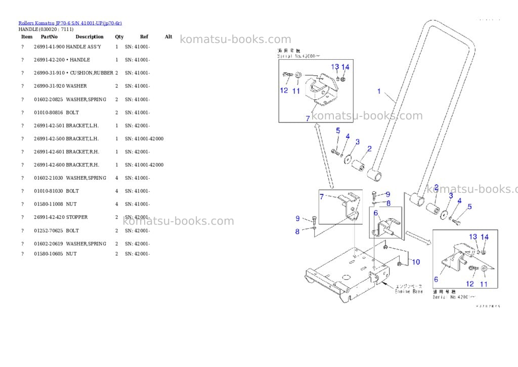 Komatsu jp70-6 s/n 41001-up Parts catalog cover Page 2 Komatsu jp70-6 s/n 41001-up Parts catalog cover Page 2