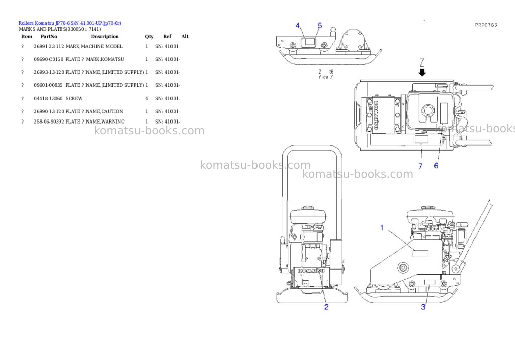 Komatsu jp70-6 s/n 41001-up Parts catalog cover Page 5 Komatsu jp70-6 s/n 41001-up Parts catalog cover Page 5